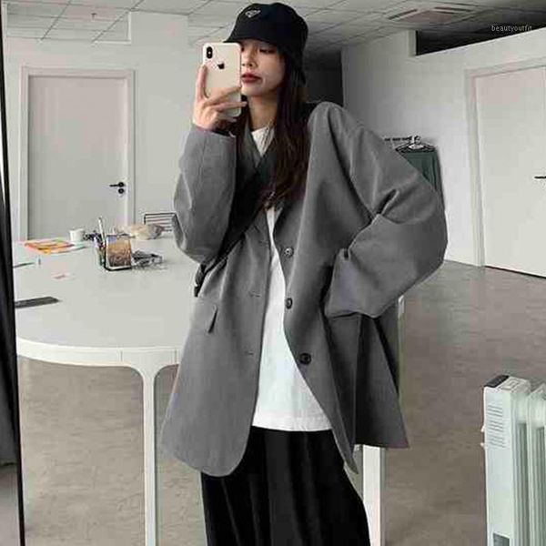 women's suits & blazers 2021 spring autumn temperament oversized women casual vintage coat for ladies single-breasted v-neck blazer, White;black
women's suits & blazers 2021 spring autumn temperament oversized women casual vintage coat for ladies single-breasted v-neck blazer, White;black