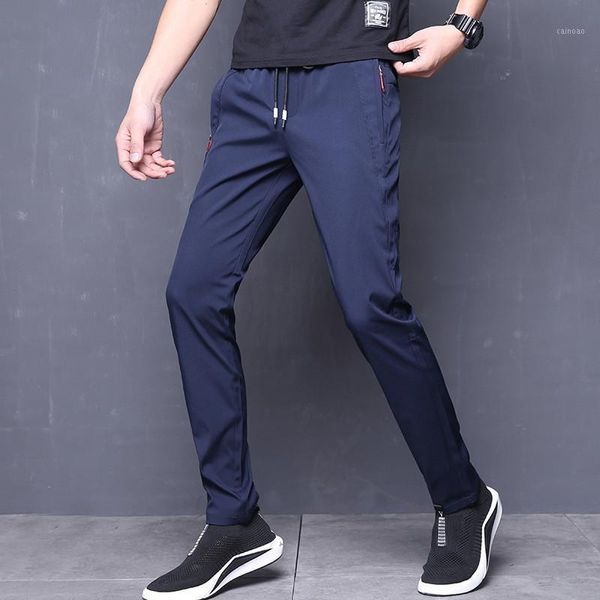 

men's pants summer mens skinny stretch korean casual slacks slim fit chino elastic waist jogger dress trousers male black blue