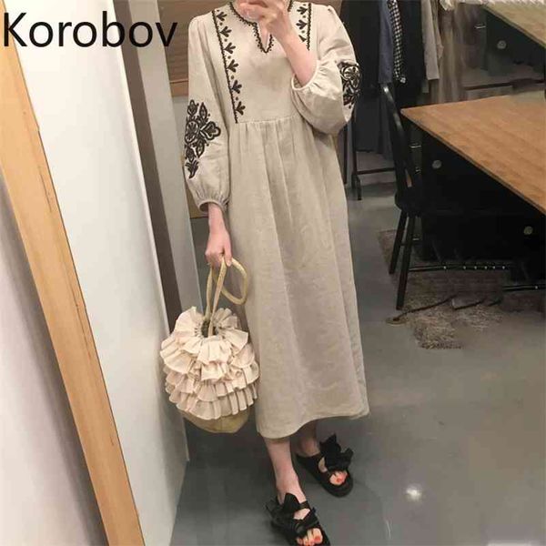 korobov korean vintage elegant flower embroidery women dresses high waist o neck mujer vestidos new chic dress 210430, Black;gray
korobov korean vintage elegant flower embroidery women dresses high waist o neck mujer vestidos new chic dress 210430, Black;gray