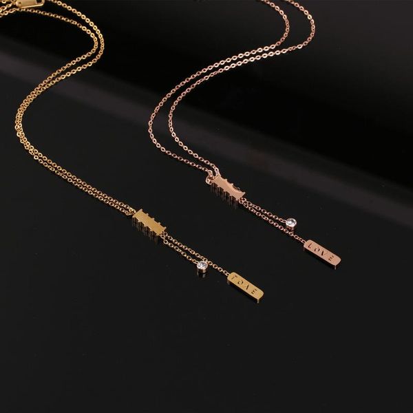 pendant necklaces tosako stainless steel sweater chain titanium necklace zircon letter "love" 2021 trend jewelry, Silver
pendant necklaces tosako stainless steel sweater chain titanium necklace zircon letter "love" 2021 trend jewelry, Silver