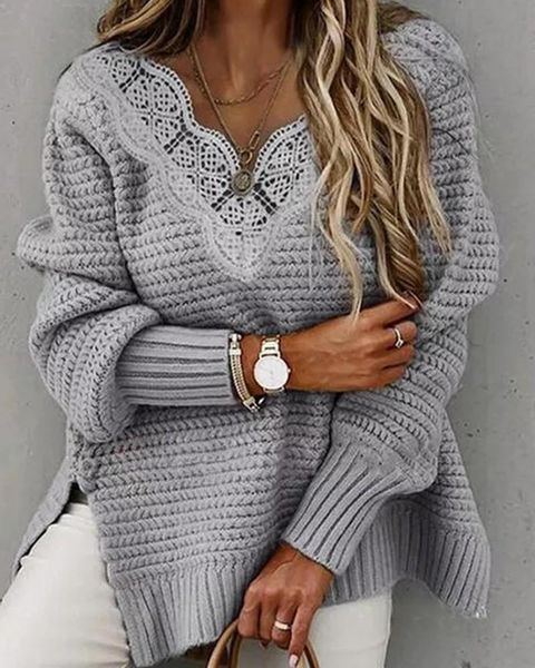 women's sweaters sweater fashion pullover 2021 spring and autumn casual contrast lace split hem long sleeve, White;black
women's sweaters sweater fashion pullover 2021 spring and autumn casual contrast lace split hem long sleeve, White;black