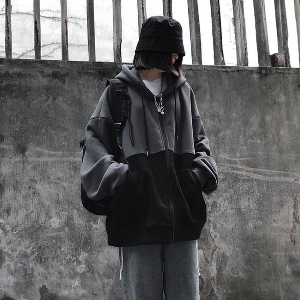 women's hoodies & sweatshirts autumn and winter korean harajuku style stitching retro streetwear plus velvet hooded zipper sweatshirt w, Black
women's hoodies & sweatshirts autumn and winter korean harajuku style stitching retro streetwear plus velvet hooded zipper sweatshirt w, Black