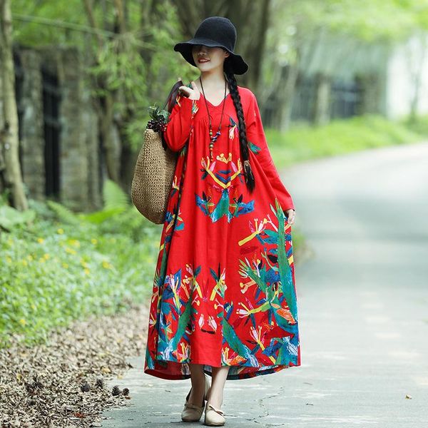 casual dresses ethnic style cotton linen big swing dress women's autumn retro literary print loose large size long sleeve, Black;gray
casual dresses ethnic style cotton linen big swing dress women's autumn retro literary print loose large size long sleeve, Black;gray
