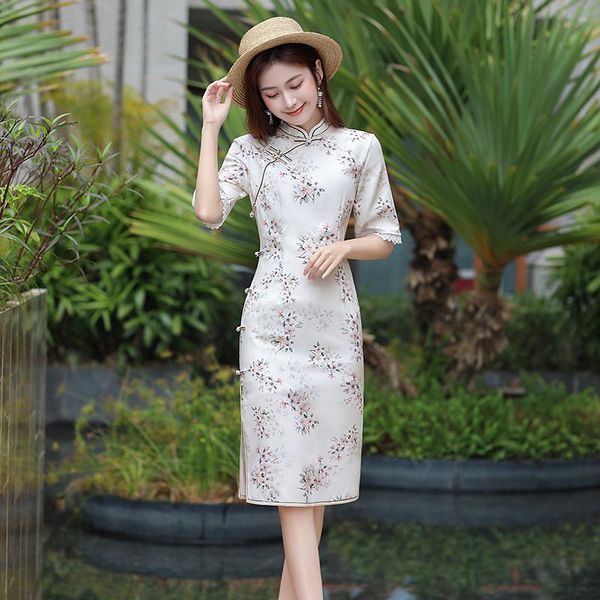 ethnic clothing female ice silk knee-length qipao flower printed lace trim half sleeves cheongsam elegant traditional size s-3xl, Red
ethnic clothing female ice silk knee-length qipao flower printed lace trim half sleeves cheongsam elegant traditional size s-3xl, Red