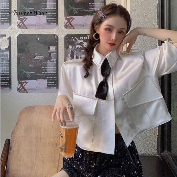 women's blouses & shirts whitney wang 2021 summer fashion streetwear pockets bow short blouse women blusas lady shirt top, White
women's blouses & shirts whitney wang 2021 summer fashion streetwear pockets bow short blouse women blusas lady shirt top, White