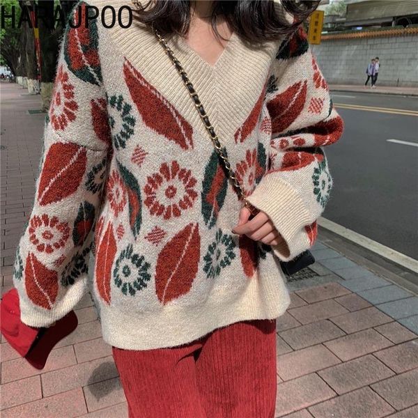 women's sweaters harajpoo woman printing streetwear lazy oaf v neck outwear korean contrast color 2021 fall winter loose pullover knit, White;black
women's sweaters harajpoo woman printing streetwear lazy oaf v neck outwear korean contrast color 2021 fall winter loose pullover knit, White;black