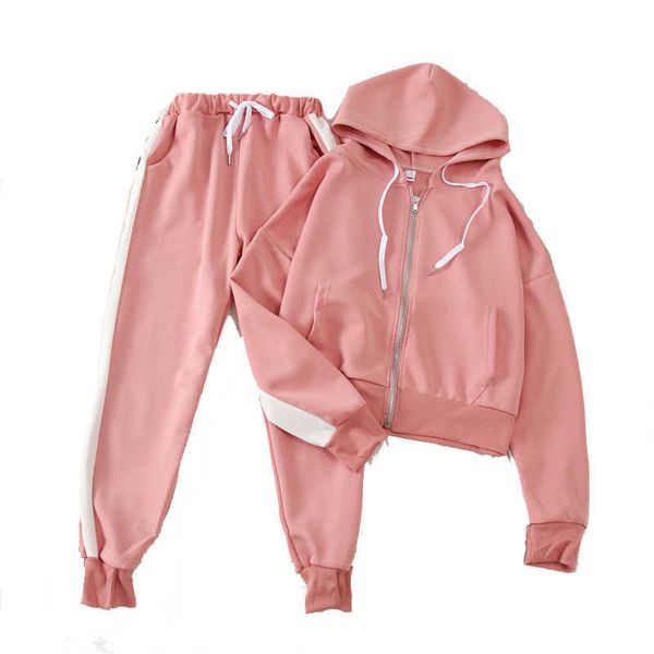 two piece set women tracksuit spring autumn loose casual suit pants female sportswear crop 210531, White
two piece set women tracksuit spring autumn loose casual suit pants female sportswear crop 210531, White