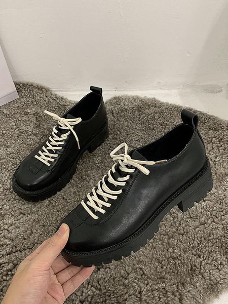 dress shoes women's leather 2021 winter lace-up thick heel platform simple elegant comfortable round toe, Black
dress shoes women's leather 2021 winter lace-up thick heel platform simple elegant comfortable round toe, Black