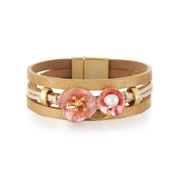 antique leather bracelet geometric flower pearl elegant magnetic clasp women's bracelet, Black
antique leather bracelet geometric flower pearl elegant magnetic clasp women's bracelet, Black