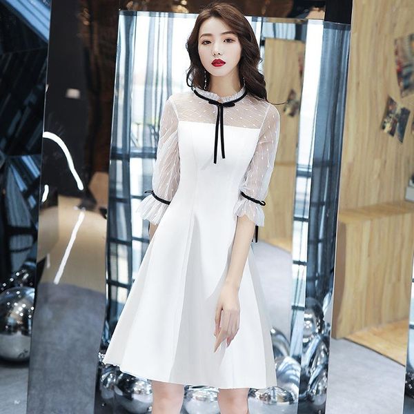 women white elegant bow trim banquet dress female sweet ruffled exquisite evening party gown temperament a-line dresses casual, Black;gray
women white elegant bow trim banquet dress female sweet ruffled exquisite evening party gown temperament a-line dresses casual, Black;gray