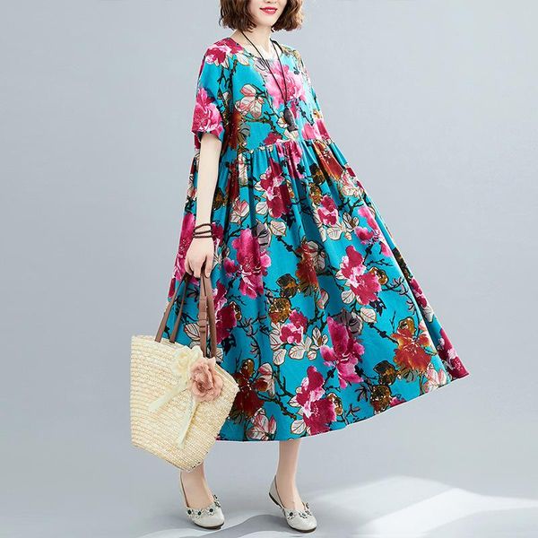 casual dresses johnature women summer cotton linen high waist robes 2021 o-neck short sleeve print floral female loose, Black;gray
casual dresses johnature women summer cotton linen high waist robes 2021 o-neck short sleeve print floral female loose, Black;gray
