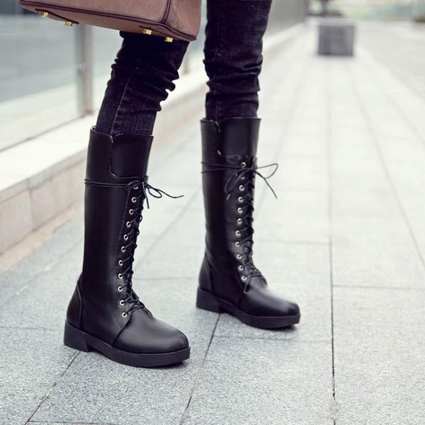 boots big size women woman winter shoes botas liuding cross band round head flat heel, Black 
boots big size women woman winter shoes botas liuding cross band round head flat heel, Black