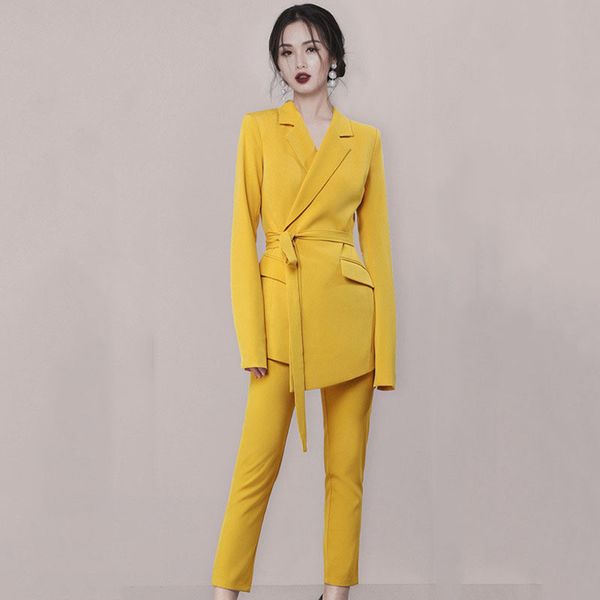 {deat} wide leg pants two piece suit notched long sleeve yellow slim women bandage pockets fashion tide summer 7e0233 210421, White
{deat} wide leg pants two piece suit notched long sleeve yellow slim women bandage pockets fashion tide summer 7e0233 210421, White