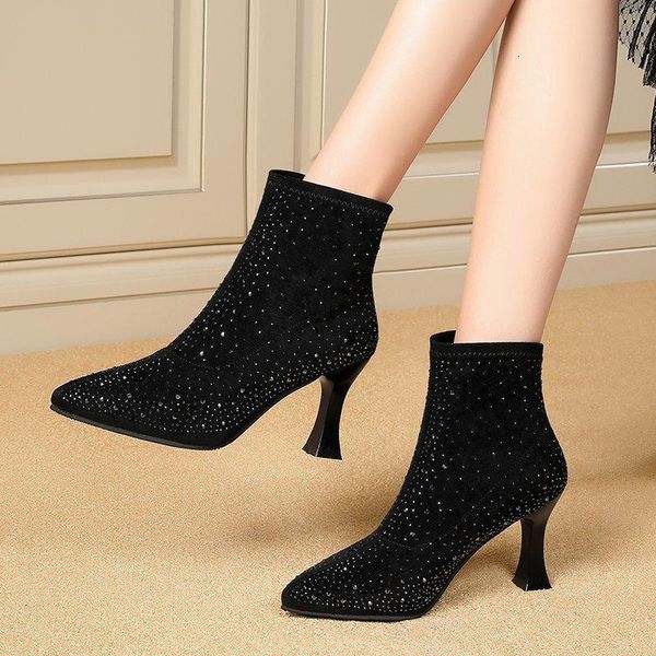 autumn winter women bling knitting high heels ankle boots crystal pointed toe dress shoes stiletto ladies botas mujer 8404n bgtc, Black
autumn winter women bling knitting high heels ankle boots crystal pointed toe dress shoes stiletto ladies botas mujer 8404n bgtc, Black