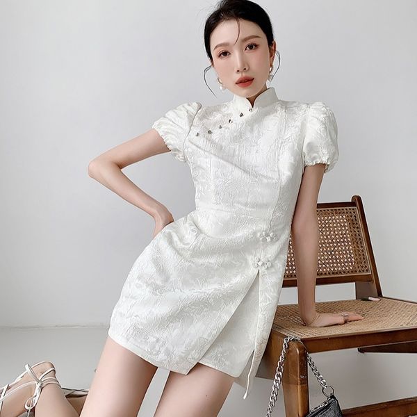 luxury casual dresses french white jacquard chine style improved cheongsam women's summer drs, Black;gray
luxury casual dresses french white jacquard chine style improved cheongsam women's summer drs, Black;gray