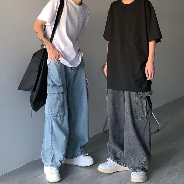 men's jeans ins street drape loose wide leg casual big pocket tooling denim wash daddy pants for men and women, Blue
men's jeans ins street drape loose wide leg casual big pocket tooling denim wash daddy pants for men and women, Blue