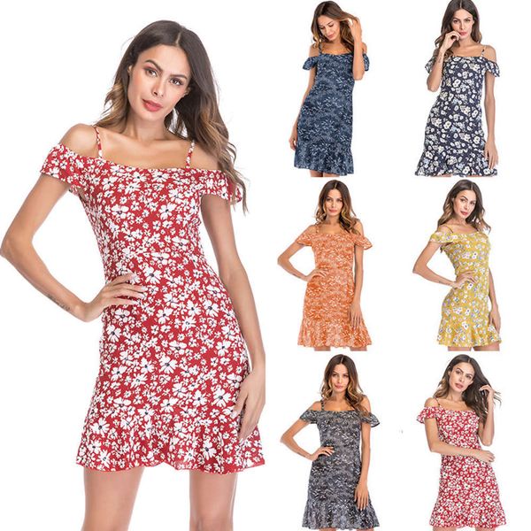 two piece dress summer chiffon print off shoulder one line collar sling ruffle drs for women, White
two piece dress summer chiffon print off shoulder one line collar sling ruffle drs for women, White