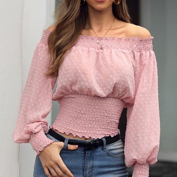 women's blouses & shirts casual off shoulder ruffles chiffon jacquard women summer pleated streetwear party polka dot blusa, White
women's blouses & shirts casual off shoulder ruffles chiffon jacquard women summer pleated streetwear party polka dot blusa, White