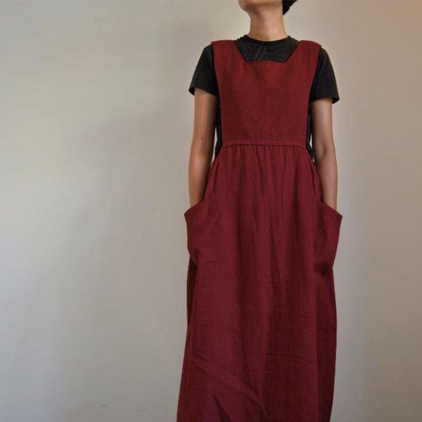 womens dress women solid color sleeveless square neck pockets cotton linen apron long good quality woman clothes, Black;gray
womens dress women solid color sleeveless square neck pockets cotton linen apron long good quality woman clothes, Black;gray