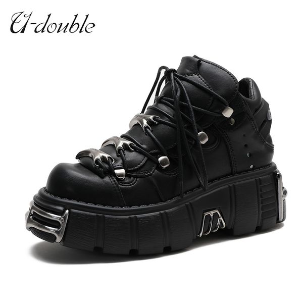 u-double brand punk style women shoes lace-up heel height 6cm platform woman gothic ankle boots metal decor sneakers 211105, Black
u-double brand punk style women shoes lace-up heel height 6cm platform woman gothic ankle boots metal decor sneakers 211105, Black