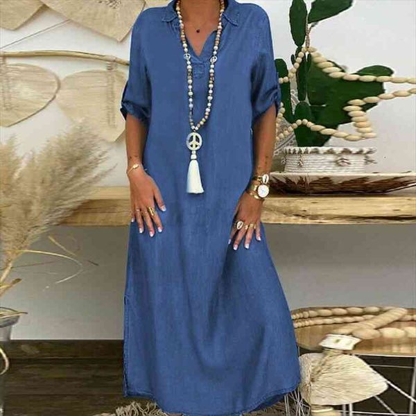 summer denim casual spring womens dresses blue v neck half sleeve maxi plus size split long vestidos 5xl, Black;gray
summer denim casual spring womens dresses blue v neck half sleeve maxi plus size split long vestidos 5xl, Black;gray