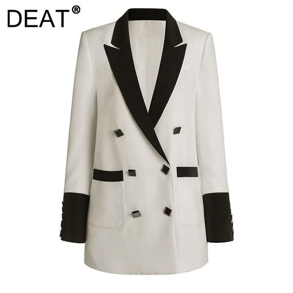 women's suits & blazers deat woman blazer square shiny buttons notched collar long sleeve double breasted casual style coat 2021 summer, White;black
women's suits & blazers deat woman blazer square shiny buttons notched collar long sleeve double breasted casual style coat 2021 summer, White;black