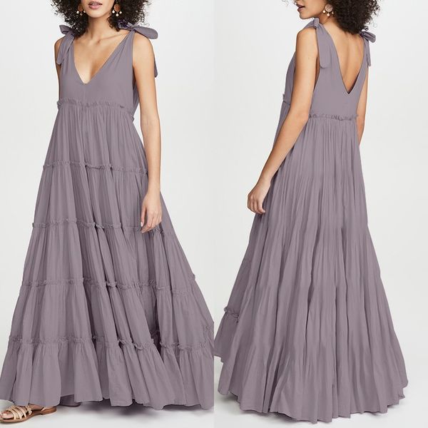 women summer maxi long dress fashion lace up v neck ruffles sundress solid sleeveless party casual sarafans vestidos7, Black
women summer maxi long dress fashion lace up v neck ruffles sundress solid sleeveless party casual sarafans vestidos7, Black