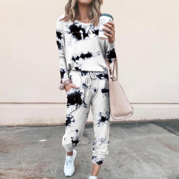 2pcs tie dye jogger womens pants suit long sleeve round neck sleepwear loungewear, White
2pcs tie dye jogger womens pants suit long sleeve round neck sleepwear loungewear, White