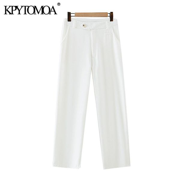 women fashion office wear side pockets straight pants vintage high waist zipper fly female ankle trousers mujer 210416, Black;white 
women fashion office wear side pockets straight pants vintage high waist zipper fly female ankle trousers mujer 210416, Black;white