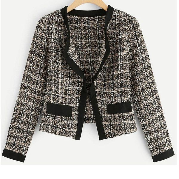 women plaid suit twist tweed notched tassels checked feminino buttons fall winter multi-occasion jacket o-neck women's jackets, Black;brown
women plaid suit twist tweed notched tassels checked feminino buttons fall winter multi-occasion jacket o-neck women's jackets, Black;brown