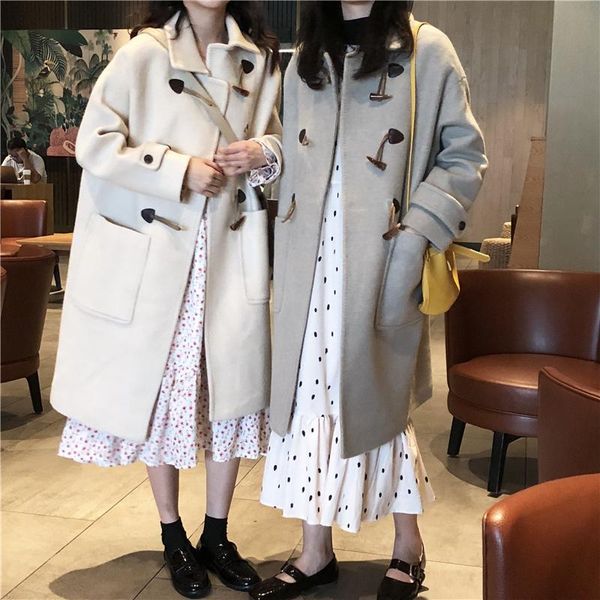 women's wool & blends ox horn button cotton coat wear 2021 autumn and winter temperament small man medium long woolen, Black
women's wool & blends ox horn button cotton coat wear 2021 autumn and winter temperament small man medium long woolen, Black