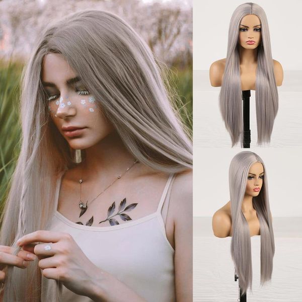 silky straight gray color non lace synthetic wig cosplay full machide made middle part with baby hair wigs, Black
silky straight gray color non lace synthetic wig cosplay full machide made middle part with baby hair wigs, Black