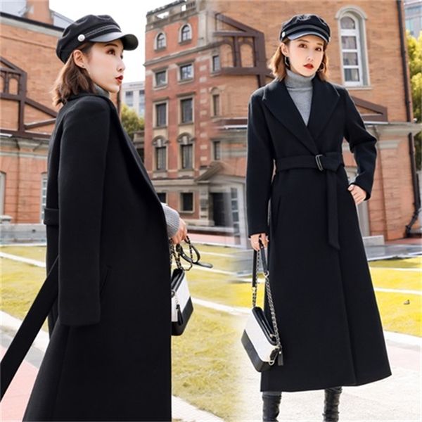 women's wool & blends long woolen coat winter clothing version of the waist plaid padded knee-length gwc6, Black
women's wool & blends long woolen coat winter clothing version of the waist plaid padded knee-length gwc6, Black
