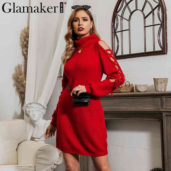 glamaker knitted lace up sweater dress women autumn elegant mini short dress winter high neck long sleeve red dress ladies 210414, Black;gray
glamaker knitted lace up sweater dress women autumn elegant mini short dress winter high neck long sleeve red dress ladies 210414, Black;gray