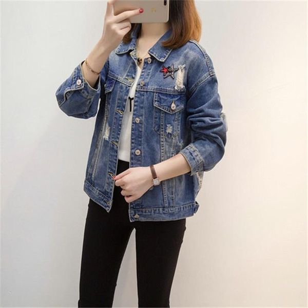 women's jackets spring 2021 women loose vintage washed letters embroidery hole denim jacket plus size harajuku female casual jeans xl-5, Black;brown
women's jackets spring 2021 women loose vintage washed letters embroidery hole denim jacket plus size harajuku female casual jeans xl-5, Black;brown