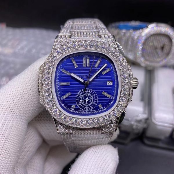 luxury men's watch full rhinestone stainless steel strap high blue dial automatic date, Slivery;brown
luxury men's watch full rhinestone stainless steel strap high blue dial automatic date, Slivery;brown