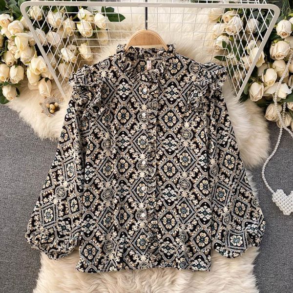 spring fashion european american womens shirt retro fungus round neck puff sleeve blusa diamond floral c479, White
spring fashion european american womens shirt retro fungus round neck puff sleeve blusa diamond floral c479, White