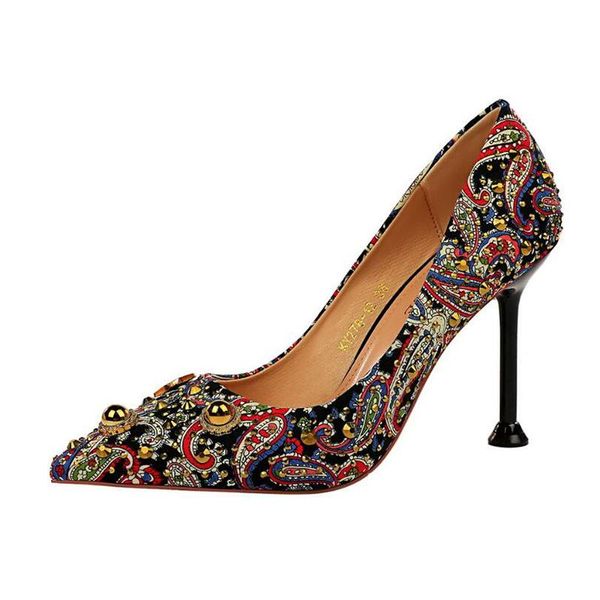 dress shoes women retro floral 9.5cm high heels pumps stiletto shallow tacons rivets crystal pointed party classic single, Black
dress shoes women retro floral 9.5cm high heels pumps stiletto shallow tacons rivets crystal pointed party classic single, Black
