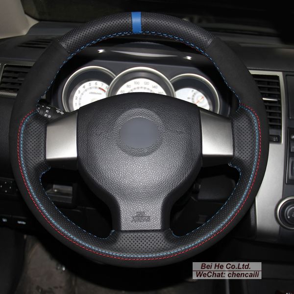 diy custom car steering wheel cover for old nissan tiida livina sylphy note black genuine leather suede blue marker
diy custom car steering wheel cover for old nissan tiida livina sylphy note black genuine leather suede blue marker