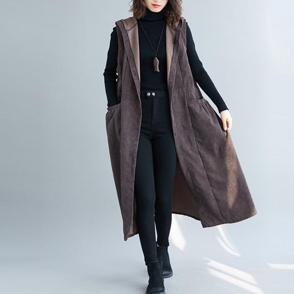 women's trench coats plus size sleeveless women coat corduroy solid thicken warm loose long female outwear, Tan;black
women's trench coats plus size sleeveless women coat corduroy solid thicken warm loose long female outwear, Tan;black