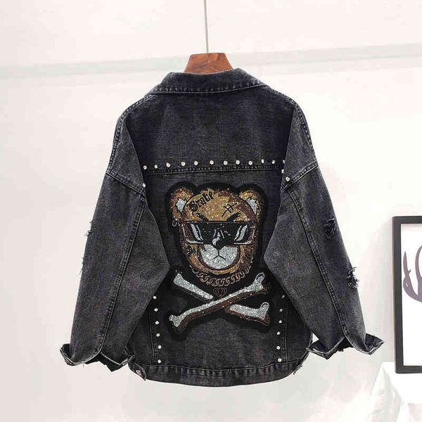 women's fur & faux spring denim jacket women streetwear autumn fashion diamond washed hole jeans coat loose harajuku clothes ladi, Black
women's fur & faux spring denim jacket women streetwear autumn fashion diamond washed hole jeans coat loose harajuku clothes ladi, Black