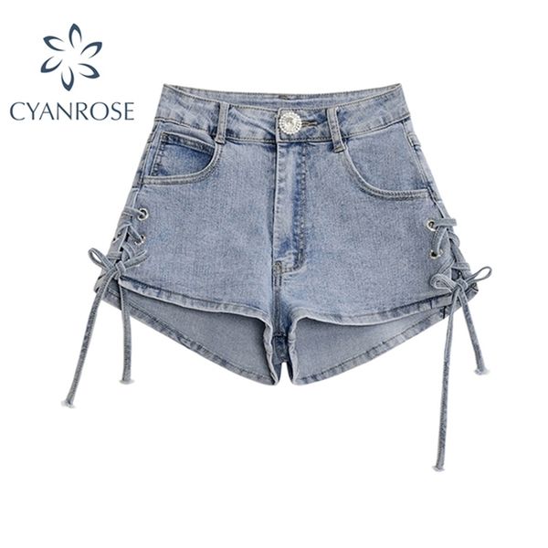 summer high waist wide leg jeans shorts casual blue denim both side tie mini short female 210515
summer high waist wide leg jeans shorts casual blue denim both side tie mini short female 210515