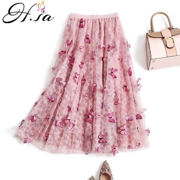 hsa women spring skirts high waist butterfly embroidery lining summer long fladas saias pink cute jupes 210417, Black 
hsa women spring skirts high waist butterfly embroidery lining summer long fladas saias pink cute jupes 210417, Black
