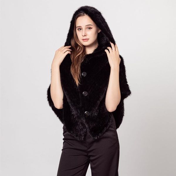 women's fur & faux lady natural real knitted mink small cape shawl with hood 2021 fashion knitting wrap button, Black
women's fur & faux lady natural real knitted mink small cape shawl with hood 2021 fashion knitting wrap button, Black
