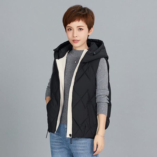 women's vests 2021 autumn winter short cotton vest hooded women jacket sleeveless coat warm ladies waistcoat, Black;white
women's vests 2021 autumn winter short cotton vest hooded women jacket sleeveless coat warm ladies waistcoat, Black;white