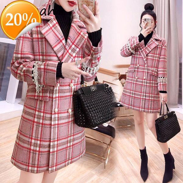 women autumn fashion designer blends coat long arm beautiful crystal pearls plaid printed lots warm coats women's wool &, Black
women autumn fashion designer blends coat long arm beautiful crystal pearls plaid printed lots warm coats women's wool &, Black