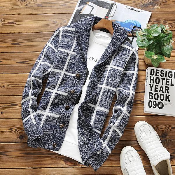 men's sweaters 2021 plaid cardigan jacket autumn/winter thick lapel knit sweater men clothing man coat, White;black
men's sweaters 2021 plaid cardigan jacket autumn/winter thick lapel knit sweater men clothing man coat, White;black