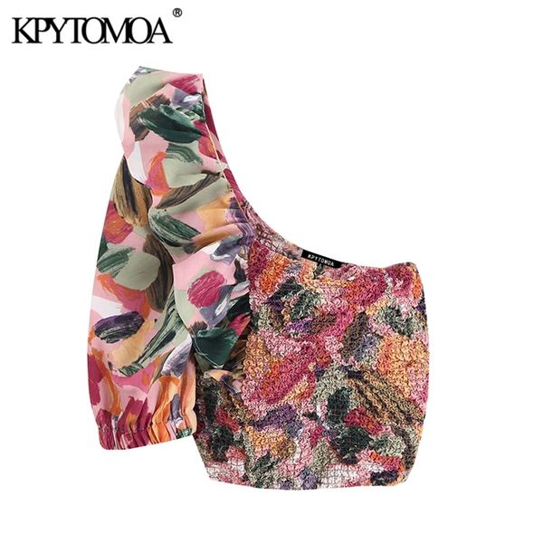 women fashion floral print elastic smocked cropped blouses asymmetrical neck ruffled female shirts chic 210420, White
women fashion floral print elastic smocked cropped blouses asymmetrical neck ruffled female shirts chic 210420, White