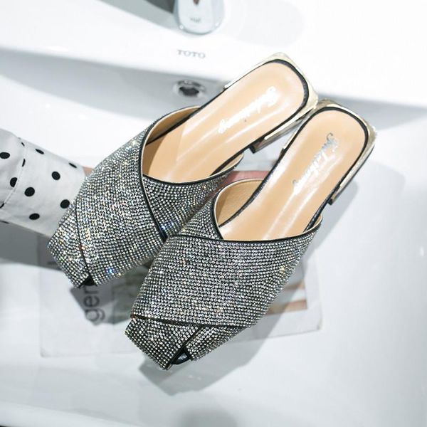 slippers closed toe women sandals crystal single cusp shoe tip binding summer shoes korean style fashion square slides, Black
slippers closed toe women sandals crystal single cusp shoe tip binding summer shoes korean style fashion square slides, Black