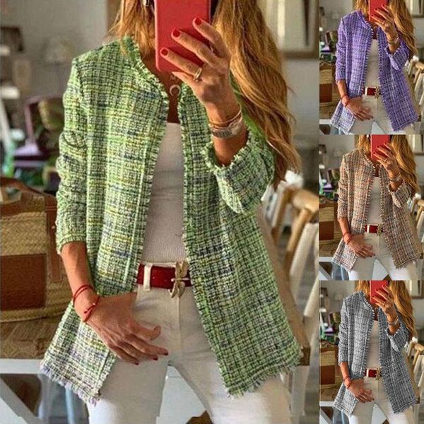 women's wool & blends autumn and winter rainbow tweed small wind fragrant long woolen plaid sweater jacket women, Black
women's wool & blends autumn and winter rainbow tweed small wind fragrant long woolen plaid sweater jacket women, Black